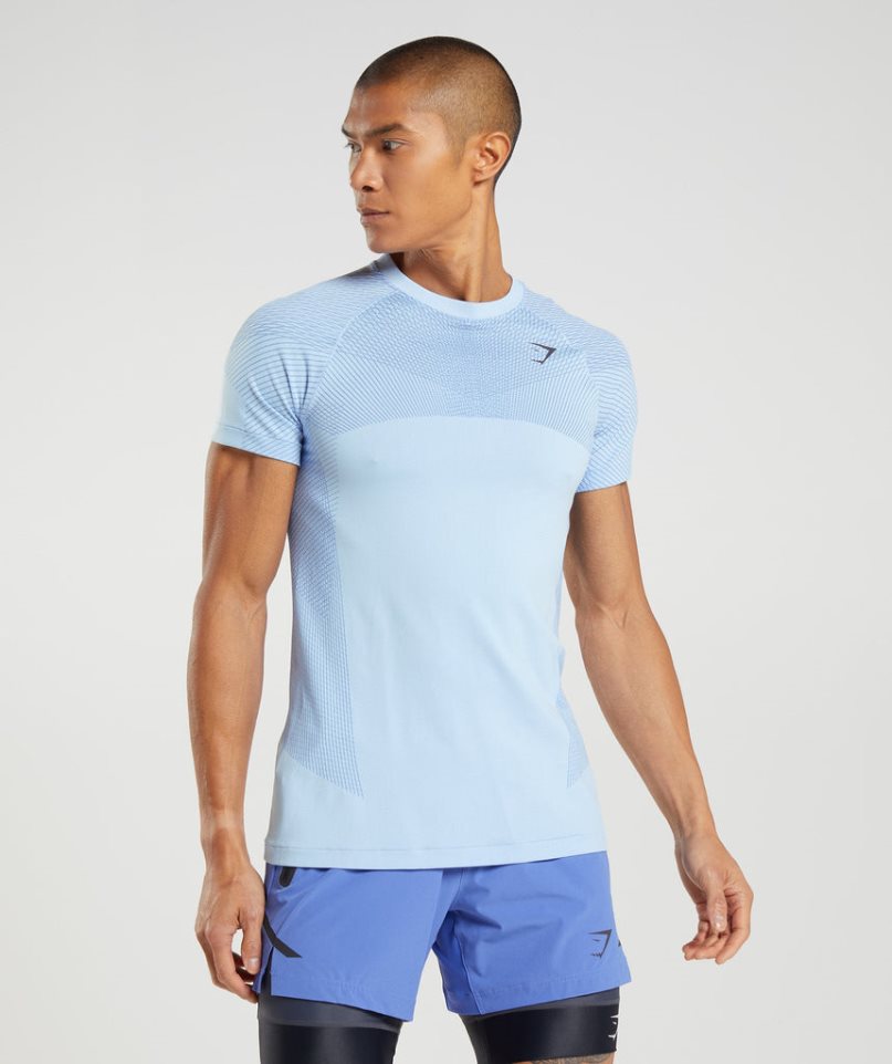 Men\'s Gymshark Apex Seamless T-Shirts Light Blue | CA 015ND8